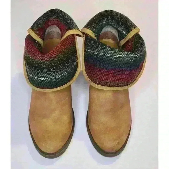 SUGAR Tan Faux Suede Leather Fabric Southeastern Colors Chunk Heel Booties 7.5 - Picture 2 of 8